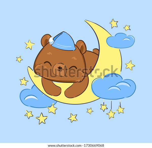 Cute Teddy Bear Sleeps On Moon Stock Vector Royalty Free 1730669068