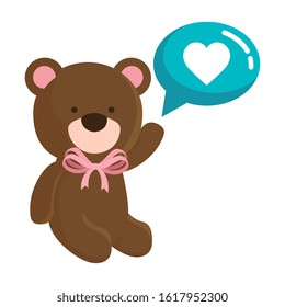 cute teddy bear with speech bubble isolated icon vector illustration design