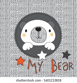 cute teddy bear with star vector illustration, T-shirt graphics design for kids