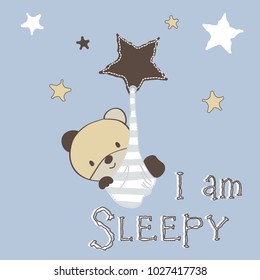 cute teddy bear with stars, baby shower card with teddy bear vector illustration