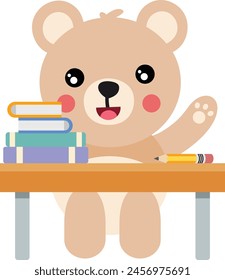 Cute teddy bear student sitting at a table