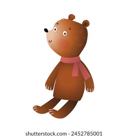 Lindo osito de peluche peluche de juguete suave. Ilustración de un cachorro de oso de peluche de felpa, juguete para niños. Clipart de personajes de Vector dibujado a mano aislado en acuarelas para niños.