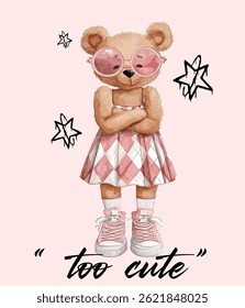 Cute Teddy Bear with Sunglasses Vector Illustration.