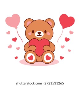 Urso de pelúcia bonito cercado por corações ilustração dos namorados