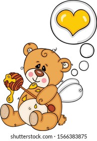 Cute teddy bear thinking about love eat honey
