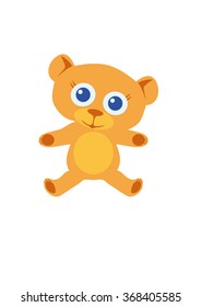 Cute teddy bear toy. Toy to cuddle. Soft teddy bear with big eyes. Cute smile and gentle arms. Stuffed toy. Cute vector illustration. White background with bear. Cartoon character teddy bear