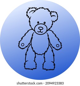 Cute teddy bear toy on a blue background, logo icon, vector illustration drawn in contour style