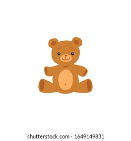 Cute teddy bear toy single image or icon, flat cartoon vector illustration isolated on white background. Children toy for education cards and nursery decoration.