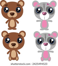 Cute teddy bear in trendy modern collage style for decorating card, fabric, cover design, free creativity. Vector illustration