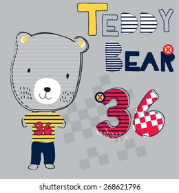 cute teddy bear, T-shirt design vector illustration