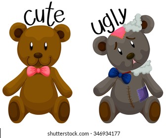 Cute teddy bear and ugly teddy bear illustration