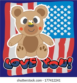 Cute teddy bear with united states of America flag