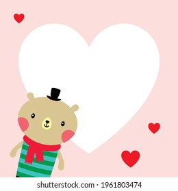 cute teddy bear valentine's day greeting card vector