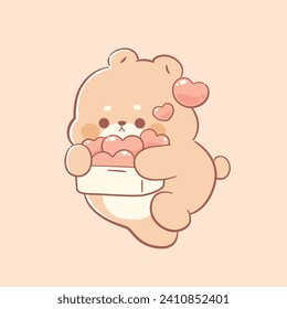 Ilustración de dibujos animados del día de Kawaii del oso de peluche valentine 

