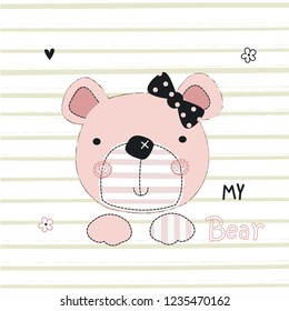 Cute Teddy Bear vectior illustration for greeting card, baby shower, t-shirt design