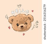 Cute teddy bear vector hand drawn illustration cute print design for kids 