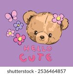 Cute teddy bear vector hand drawn illustration cute print design for kids 