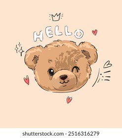 Cute teddy bear vector hand drawn illustration cute print design for kids 