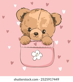 Cute teddy bear vector hand drawn illustration cute print design for kids 