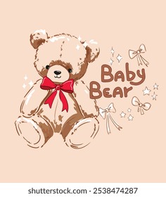 Cute teddy bear vector hand drawn illustration cute print design for kids 
