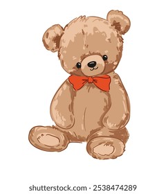 Cute teddy bear vector hand drawn illustration cute print design for kids 