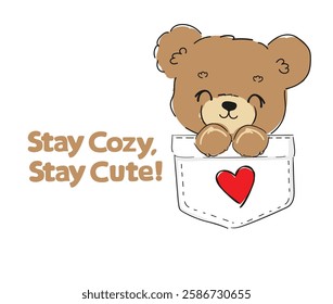 Cute teddy bear vector hand drawn illustration cute print design for kids