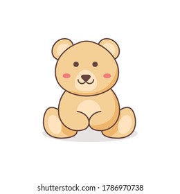 Cute Teddy Bear Vector Icon Illustration. Baby Toy Icon Logo. Brown Teddy Bear. Kids. Baby Bear.
