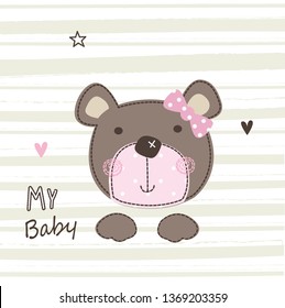 Cute Teddy Bear vector illustration for baby shower, greeting card, t-shirt design