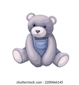 Cute teddy bear vector illustration. Cartoon happy animal toy character for game and lazy night sleep of baby in nursery, isolated funny doll with fur for little girl and boy, smiling teddy bear