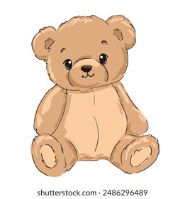 Cute Teddy Bear vector illustration, Hand Drawn Cute print design for kids