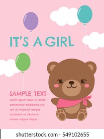 Cute teddy bear vector illustration for baby shower invitation card design template