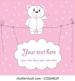 Cute teddy bear vector with pink background