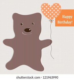 Cute teddy bear vector with polka dot background./ Happy Birthday!