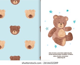 Cute teddy bear vector watercolor illustration. Nursery design