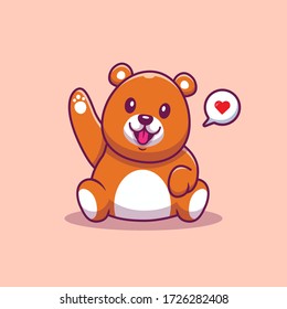 Cute Teddy Bear Waving Hand Vector Icon Illustration. Animal Icon Concept Isolated Premium Vector. Flat Cartoon Style 