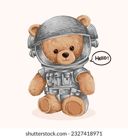 cute of teddy bear wearing futuristic astronaut costume vector illustration
