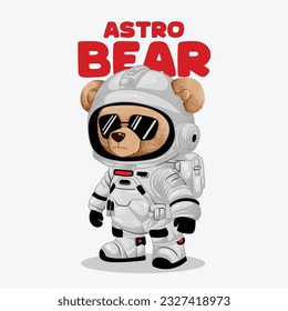 süßer Teddybär mit futuristischer Astronautenkostüm, Vektorgrafik