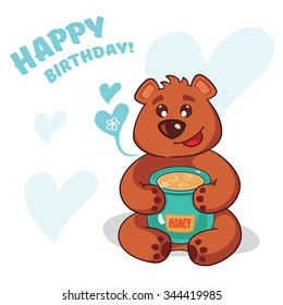 Cute teddy bear who wants to wish you a happy birthday.Warm obnimashki. Cute bear design for greeting card.