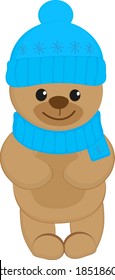 Cute teddy bear in winter clothes - vector illustration
