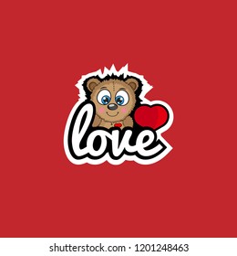 cute teddy bear with word love. cute label. designed for valentine day