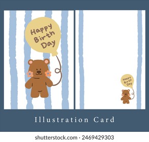 a cute teddy bear with yellow air balloon on happy birthday card , illustration decoration	