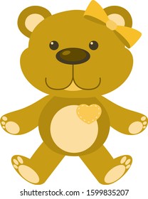 Cute teddy bear in yellow color on white background illustration