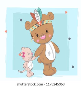 A cute Teddy bear.cartoon hand drawn vector illustration. Can be used for baby t-shirt printing, fashion print design, children wear, baby shower celebration greeting and invitation card.