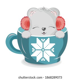 oso de peluche lindo, en taza de copo de nieve, imagen en estilo de dibujos animados de dibujos a mano, para el diseño de la marca de moda de camisetas, tarjeta de saludo, postal. invitación de fiesta.