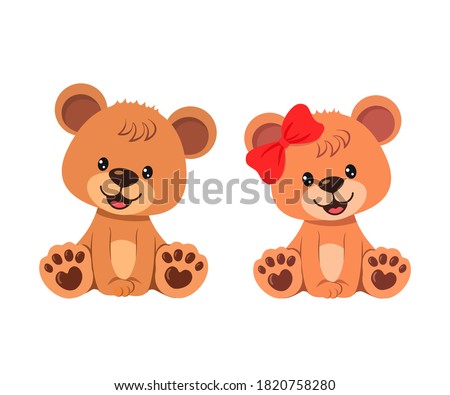 Cute teddy bears babies boy and girl isolated on white background