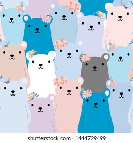 Cute teddy bears cartoon seamless pattern background,illustration vector by freehand doodle comic art,for textile prints or celebrated card or banner 