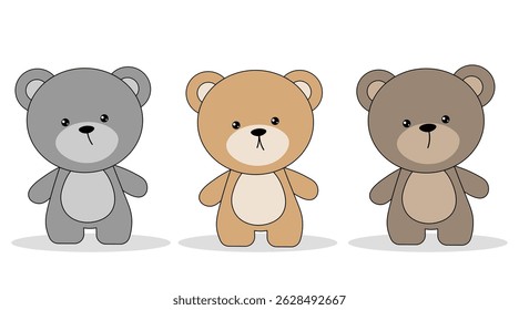 Cute teddy bears in cartoon style. Flat illustration