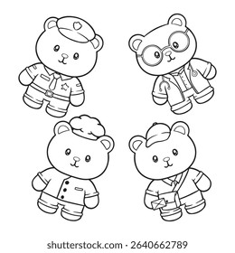 Cute teddy bears in different poses. Cartoon vector illustration.