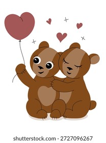 Lindos osos de peluche abrazando la ilustración de San Valentín Amor Abrazo Brown Terracota Arte