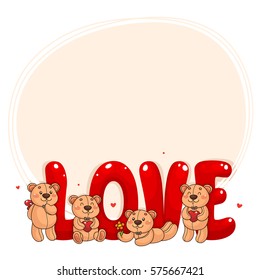 Cute teddy bears and letters, traditional toys, cartoon characters, background for Valentine’s day.